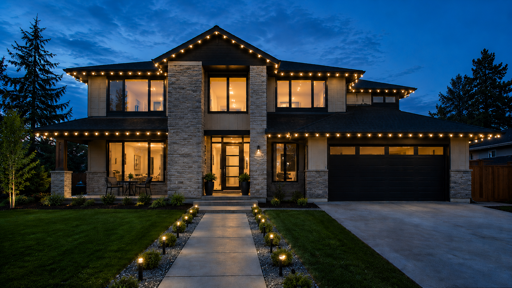 Home exterior after idalight permanent lighting installation